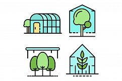 Greenhouse icons set line color vector Product Image 1