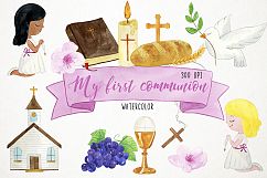 Watercolor First Communion Clipart, First Communion Clip Art Product Image 1