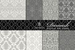 8 Seamless Damask Patterns - Light &amp; Dark Gray Product Image 1