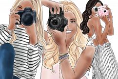 Fashion illustration clipart - Girls with Cameras - Dark skin Product Image 4