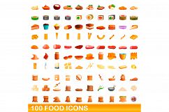 100 food icons set, cartoon style Product Image 1