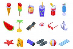 Summer party icons set, isometric style Product Image 1