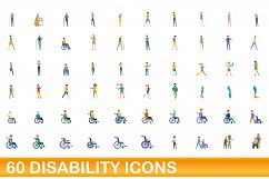 60 disability icons set, cartoon style Product Image 1