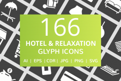 166 Hotel &amp; Relaxation Glyph Inverted Icons Product Image 1
