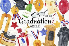 Watercolor Graduation Clipart, Graduation Clip Art Product Image 1