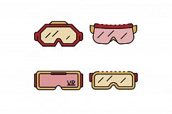 Goggles icon set line color vector Product Image 1