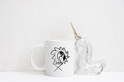 White coffee 11oz mug mock up unicorn decor rustic background PSD Product Image 6