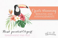 Watercolor Tropical Clipart Elements Flowers Floral Hibiscus Flamingo Set Product Image 3