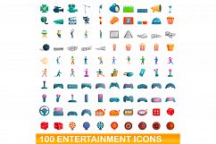 100 entertainment icons set, cartoon style Product Image 1