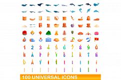 100 universal icons set, cartoon style Product Image 1