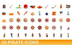 50 pirate icons set, cartoon style Product Image 1