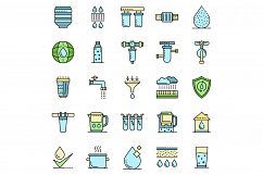 Filter water icons set line color vector Product Image 1