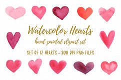Watercolor Hearts Clipart PNG JPG Product Image 1
