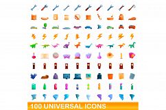 100 universal icons set, cartoon style Product Image 1