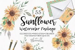 Watercolor Flowers Sunflower Florals Patterns Bouquets Frames Clipart  Product Image 1