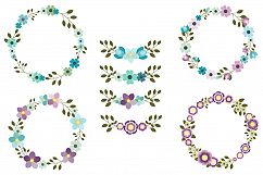 Mint violet flower wreath clip art, Floral border set Product Image 1