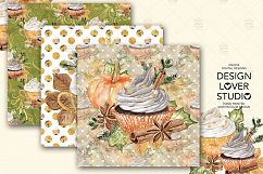 Watercolor Pumpkin Spice Latte digital paper pack Product Image 3