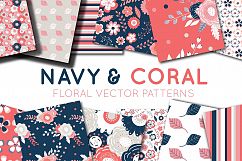 Navy and Coral Vector Digital Paper Product Image 1