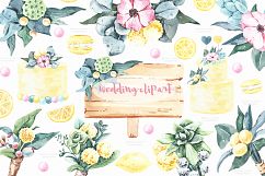 Summer lemon Flower watercolor Clipart and wedding cake Product Image 1