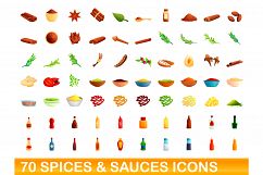 70 spices and sauces icons set, cartoon style Product Image 1
