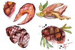 Salmon fish steaks PNG watercolor set Product Image 1