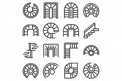 Spiral staircase icons set, outline style Product Image 1