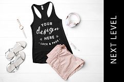 Black Next Level 1533 Tank Top Mockup Fashion Flat Lay Product Image 1