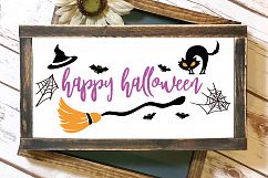 Happy Halloween Witch Spiderweb SVG and EPS Silhouette Files Product Image 1