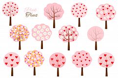 Pink romantic trees clipart set, Love heart trees Product Image 1