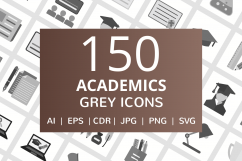 150 Academics Flat Greyscale Icons Product Image 1