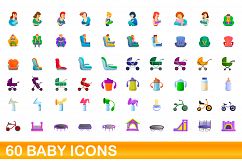 60 baby icons set, cartoon style Product Image 1