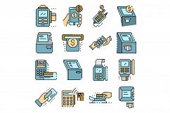 Bank terminal icons set line color vector Product Image 1