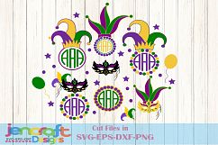Mardi Gras Monogram Frame SVG Bundle Jester Mask Hat Product Image 1