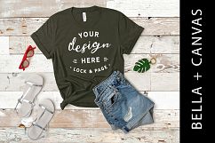 Army Bella Canvas 3001 T Shirt Mockup Natural Flat Lay Product Image 1