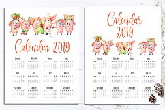 Calendar template  for 2019 Year with cute cartoons pigs Product Image 3