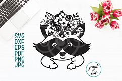 Baby raccoon with flowers cutting printable template Product Image 1