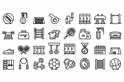 School gym icons set, outline style Product Image 1