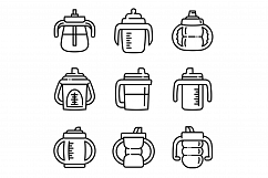 Sippy cup icons set, outline style Product Image 1