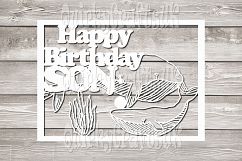 Happy birthday Whales/SON Whales papercutting templates|PNG/PDF/SVG/DXF formats Product Image 1