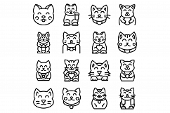 Lucky cat icons set, outline style Product Image 1