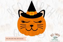 Pumpkin cat in witch hat, witch cat in SVG,DXF,PNG,EPS,PDF Product Image 1