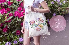 Tote Bage Mockup - Woman walking in garden Product Image 1