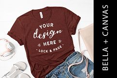Heather Clay Bella Canvas 3001 T-Shirt Mockup Cool Flat Lay Product Image 1