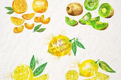   Set of watercolor fruits and cocktails. Summer collection of design elements. Product Image 4