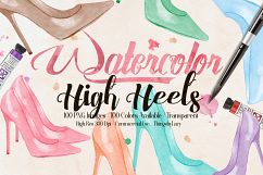 100 Hand Painted Watercolor Shiny High Heels Clip Arts Product Image 1