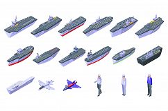 Aircraft carrier icons set, isometric style Product Image 1