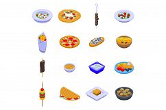 Greece food icons set, isometric style Product Image 1