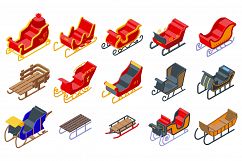 Sleigh icons set, isometric style Product Image 1