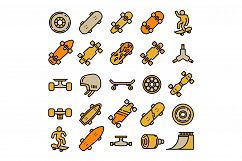 Skateboard icons set, outline style Product Image 1