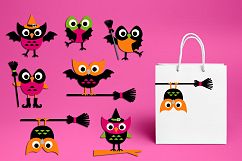 Owl Halloween witch broom clipart graphics Product Image 1
